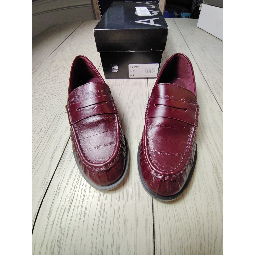 AQUA Hanah Penny Loafers Wine Burgundy Textured Slip On Shoes AQ-HANAH Size 8.5